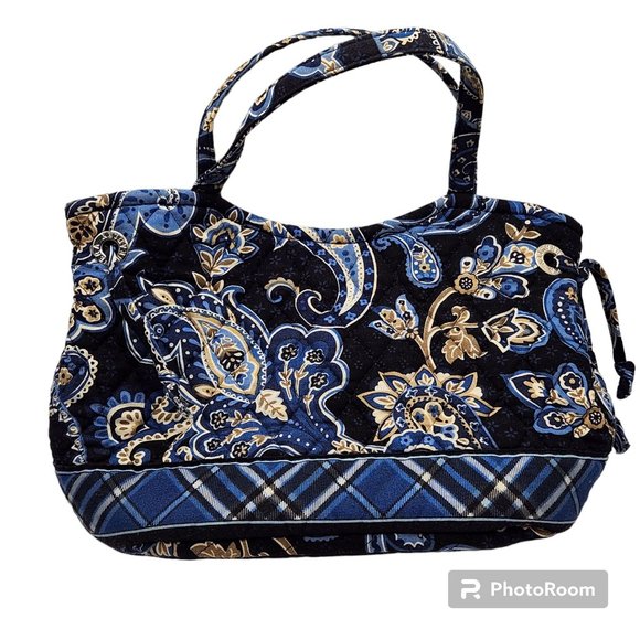 Vera Bradley Windsor Sm Two Handled Purse Blue Black Magnetic Snap Close Retired - Picture 6 of 7